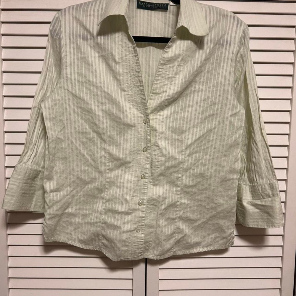 Harve Benard white and green striped button up‎ shirt Size L